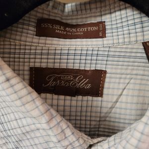 Tasso Elba men's blues/greys button down XL shirt, silk/cotton